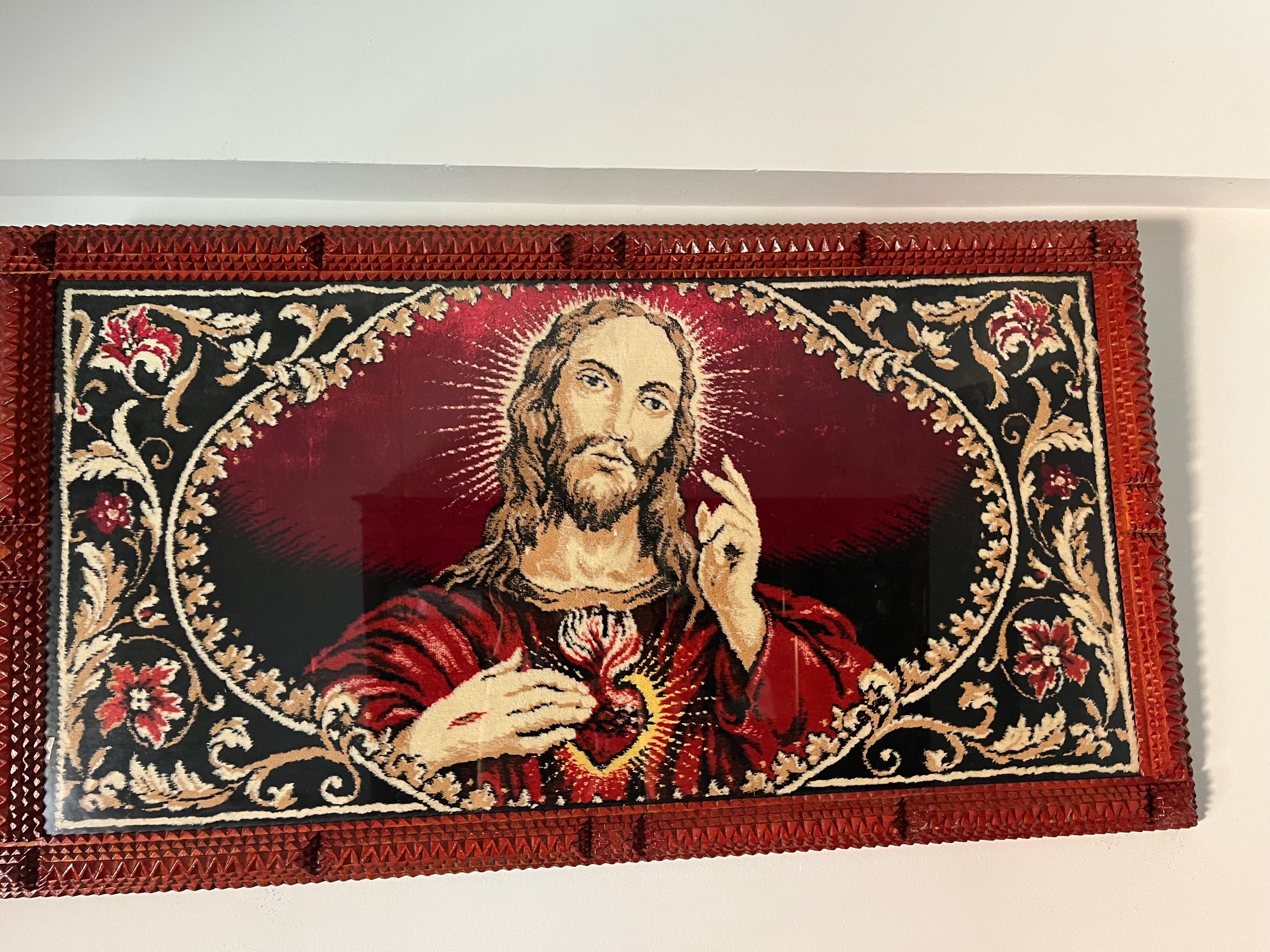 Quadro centenário de Jesus Cristo em tapeçaria