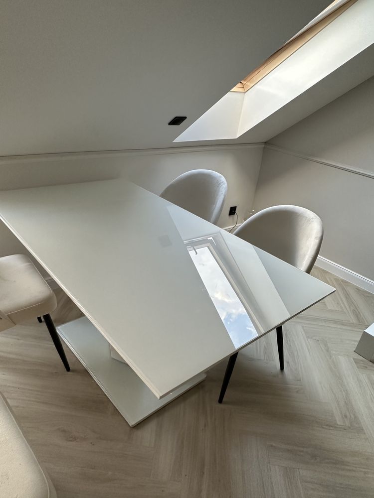 Stół biały 160 glamour nowoczesny design szkło hartowane