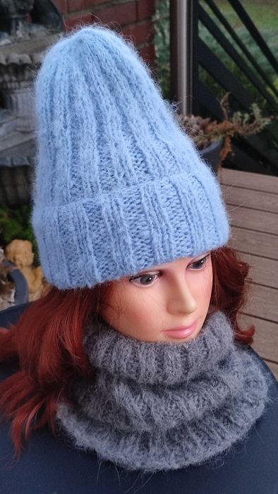 Czapka i komin z delikatnej alpaki i merino - handmade