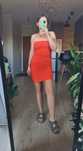 Pomarańczowa krótka sukienka basic bodycon mini na ramiączkach