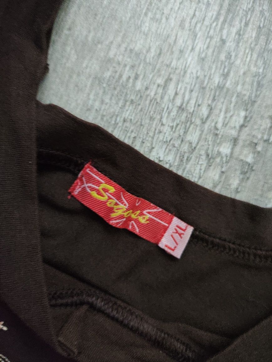 Czekoladowa haftowana bluzka 42 XL zdobiona elastan