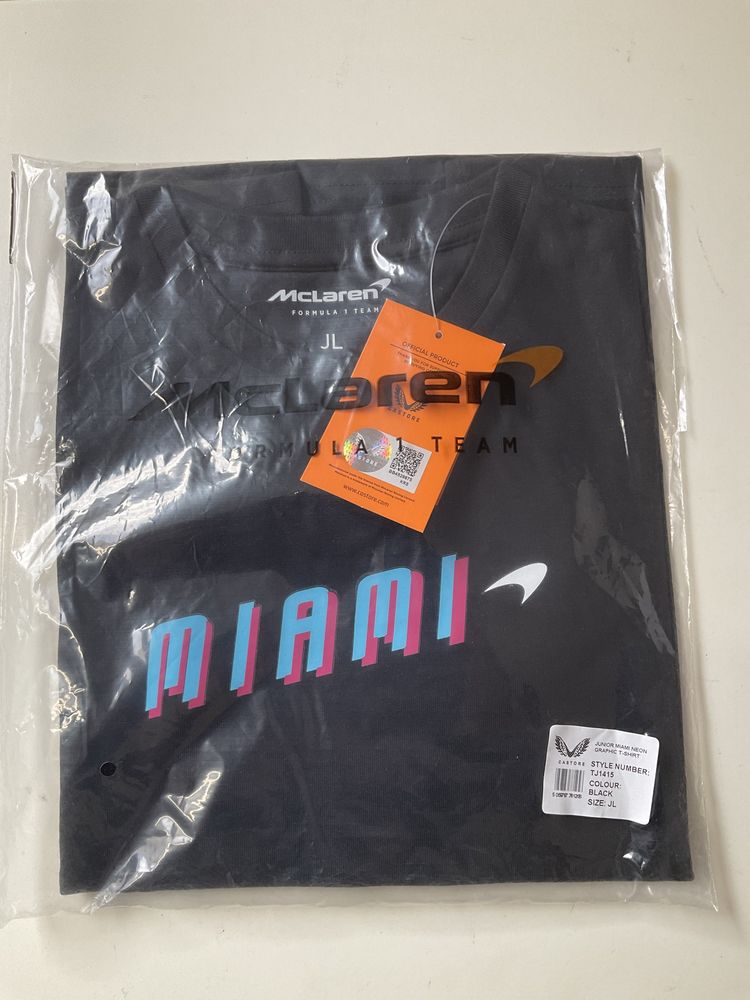 T-Shirt McLaren Formula 1 Miami Neon Preta Nova Criança L