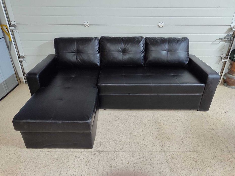 Sofá Chaise Long em pele preta