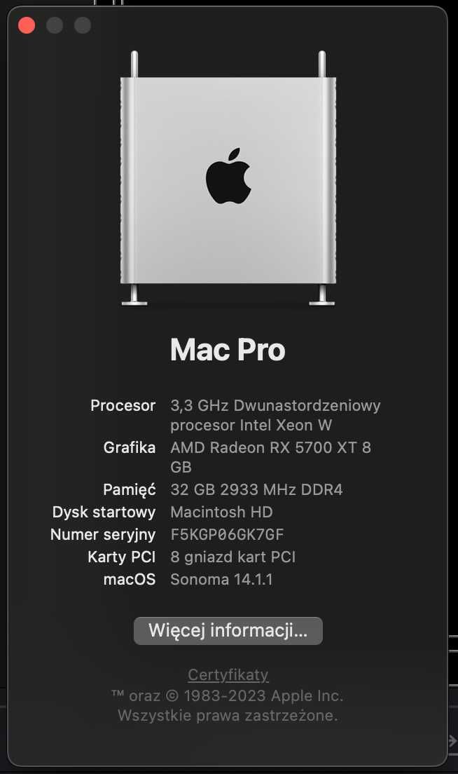Mac Pro (2019 r.) | Sonoma 14.1.1