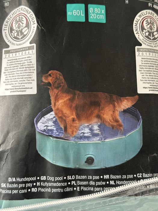 Охолоджувальна ванна, басейн для собак 60 L, 80х20 см, містить клапан