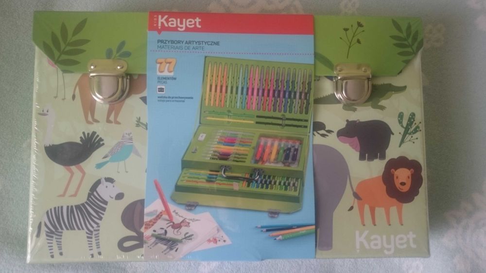 Zestaw artystyczny w walizce, przybory, 77 elementów, Kayet, zwierzęta