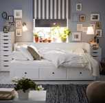 Cama HEMNES - individual/dupla, branca, com 3 gavetões e 2 colchões