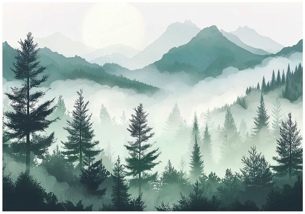 Fototapeta Widok Góry Zieleń Las Krajobraz Mgła Loft Natura3D + KLEJ