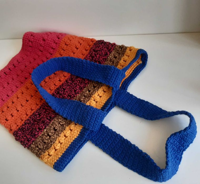 Saco Sacola Mala Crochê Artesanal Colorido Estimado