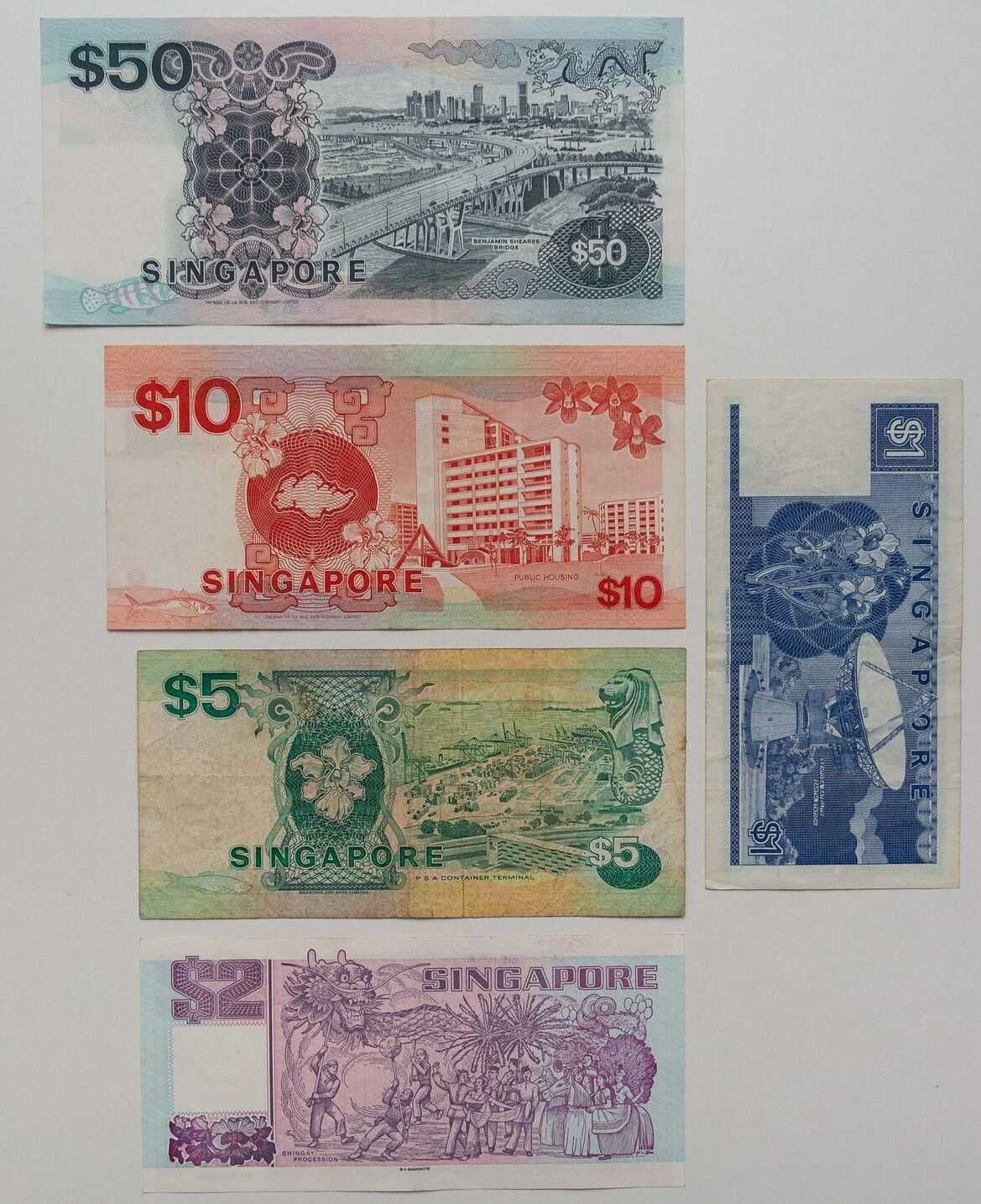 Singapur 1, 2, 5, 10, 50 dolarów 1987 - zestaw 5 banknotów