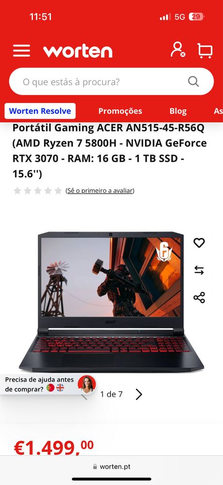 Portátil Gaming ACER AN515-45 + HP JBL
