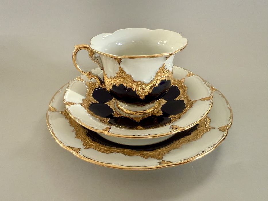 Miśnia cudowne TRIO duża filiżanka kawa/herbata bogato złocona Bform