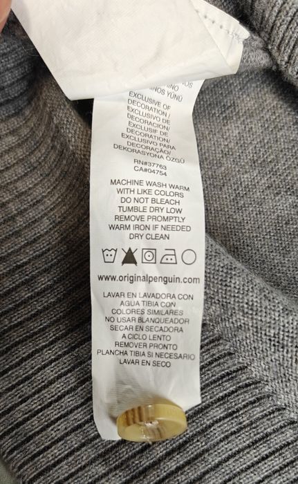 Kardigan męski szary Penguin 100% merino wool | Rozmiar M | Stan ideal