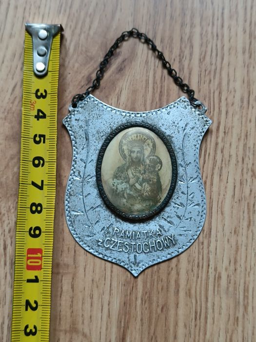 Stary Antyczny Ryngraf Święty Art Deco Vintage Pamiątka z Częstochowy