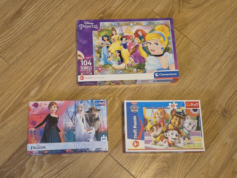 Puzzle (3 zestawy) - Kraina Lodu, Psi Patrol, Księżniczki Disneya