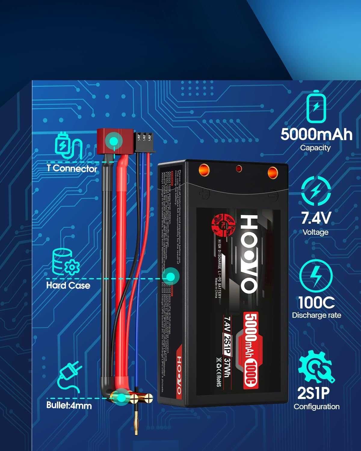 Akumulator litowo-polimerowy HOOVO 2S 7,4 V 100 C 5000 mAh RC