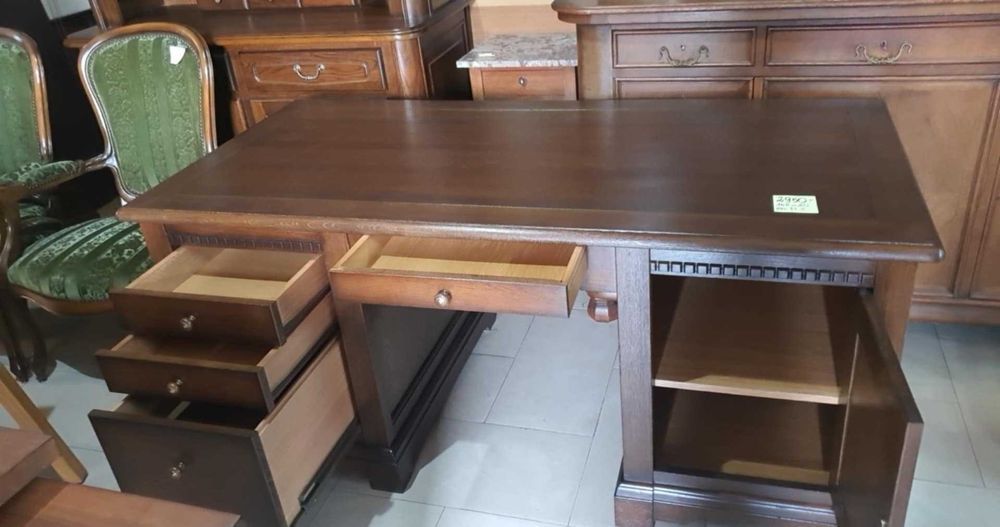 Piękne biurko drewniane dębowe stylowe masywne solidne ciemne FV DOWÓZ