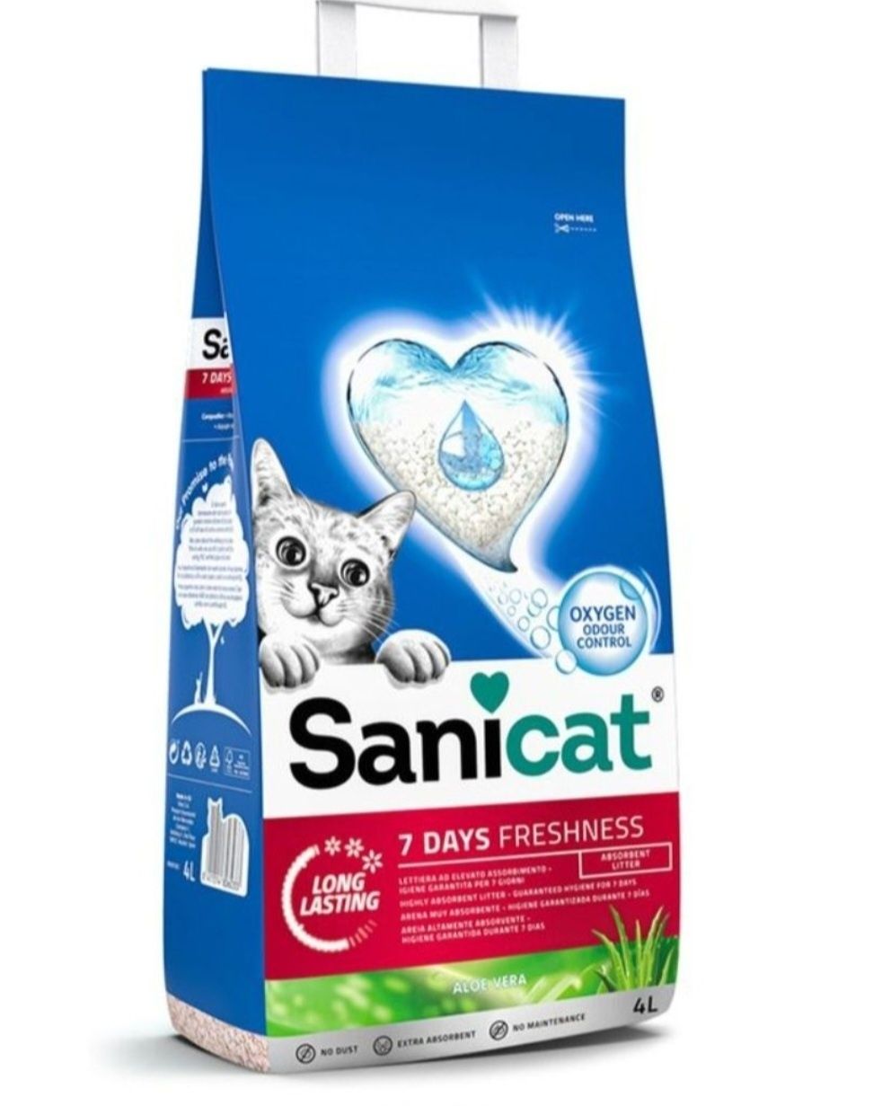 Sanicat 7 Days Aloe Vera, żwirek niezbrylający się 3 ×4l (78) akoe ve