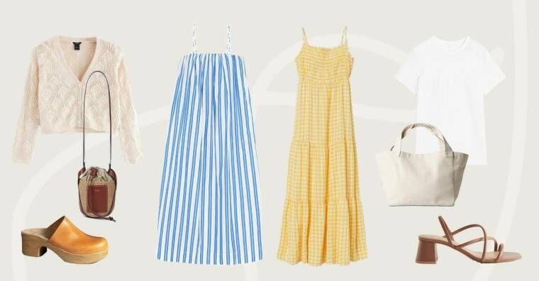 H&M 40r NOWA żółta naturalna Długa sukienka maxi w kratkę