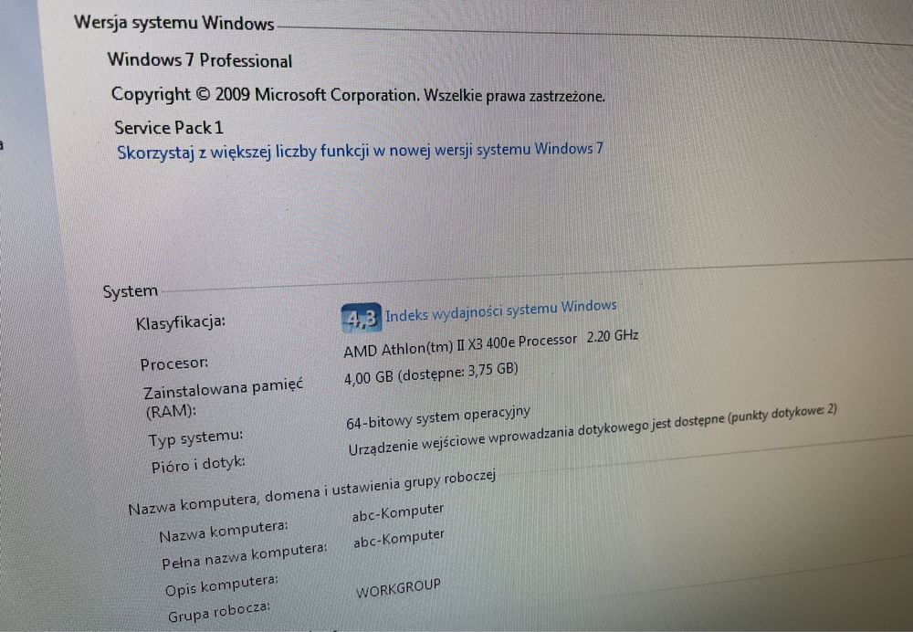Komputer dotykowy HP Touch Smart 300 Windows 7