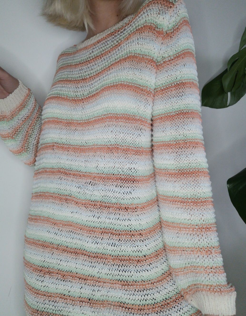 Kolorowy pleciony sweter oversize boho etno hippie vintage