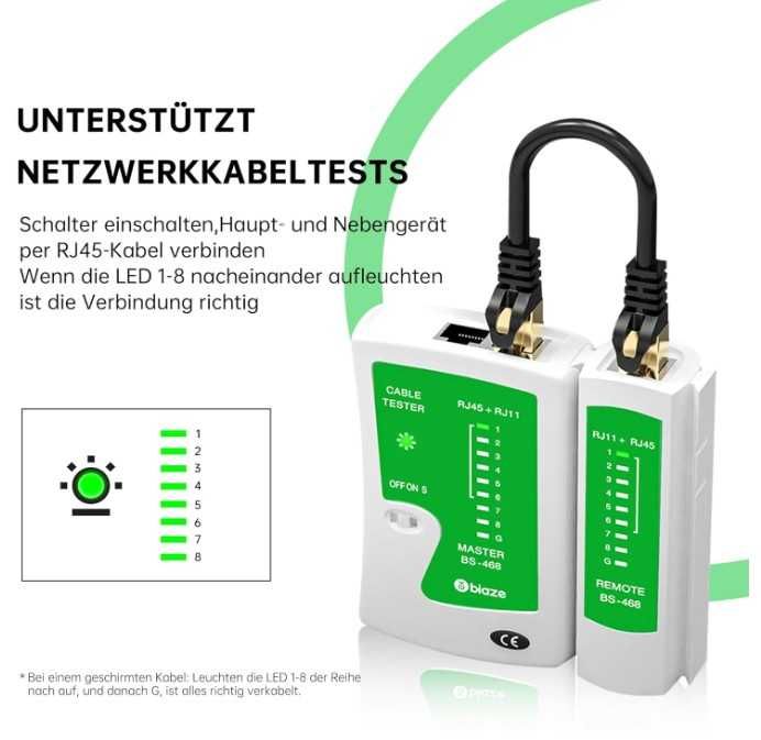 Tester kabli sieciowych LED RJ45, RJ11 Biaze
