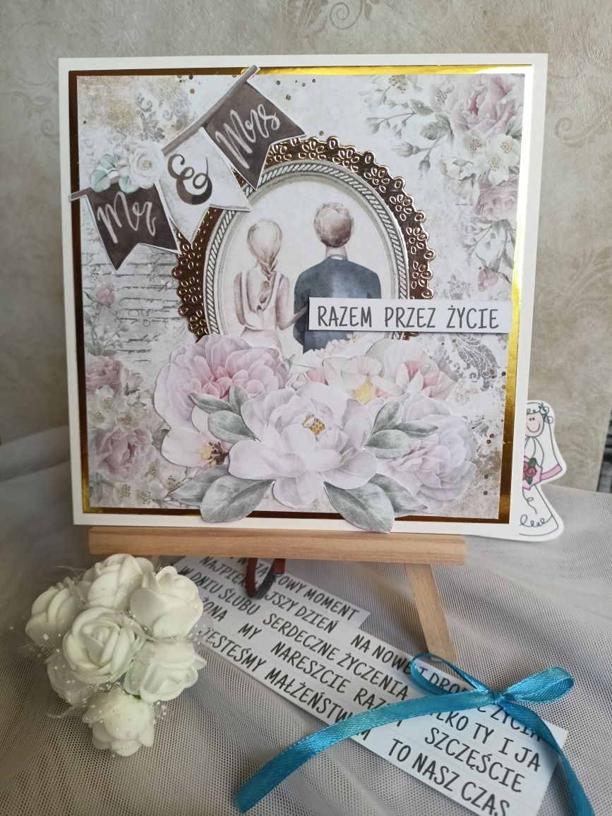 Kartka ślubna nr 2 handmade scrapbooking rękodzieło