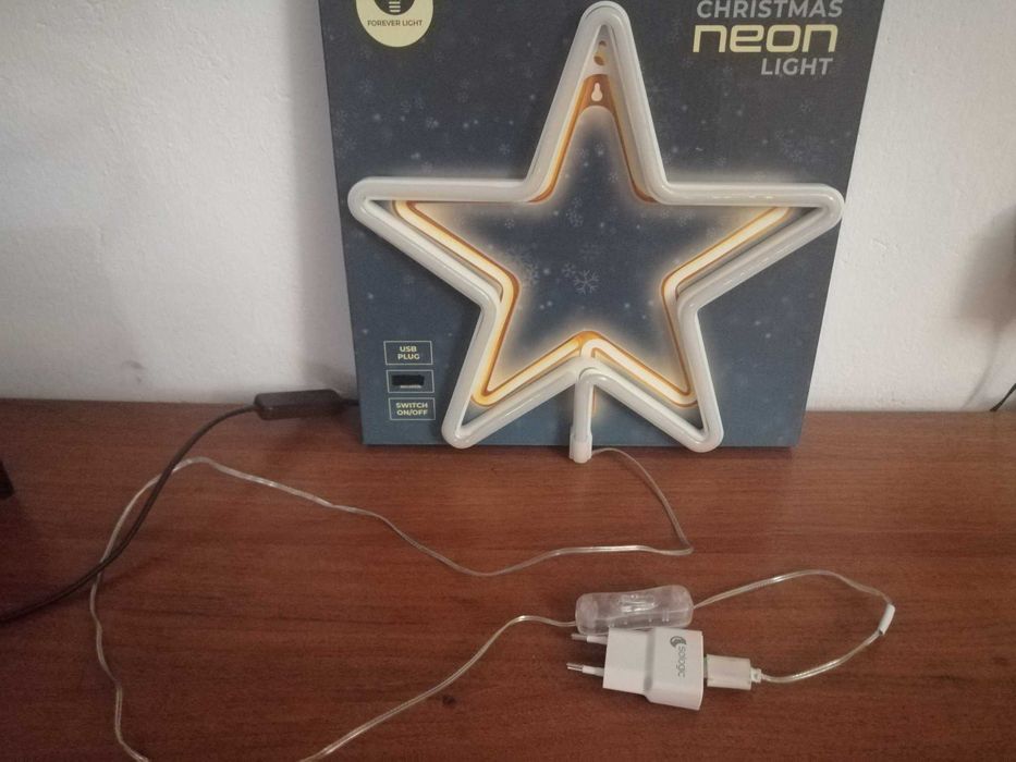 LAMPKA NEON GWIAZDA CIEPŁA BIAŁA USB.Dekoracja na ścianę prezent.Sc