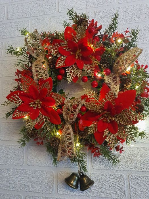Wianek Bożonarodzeniowy Podświetlany Led Bogato Zdobiony Ozdoba Święta