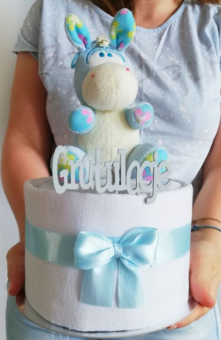 Tort z pampersów Premium, prezent dla noworodka, rodziców, baby shower