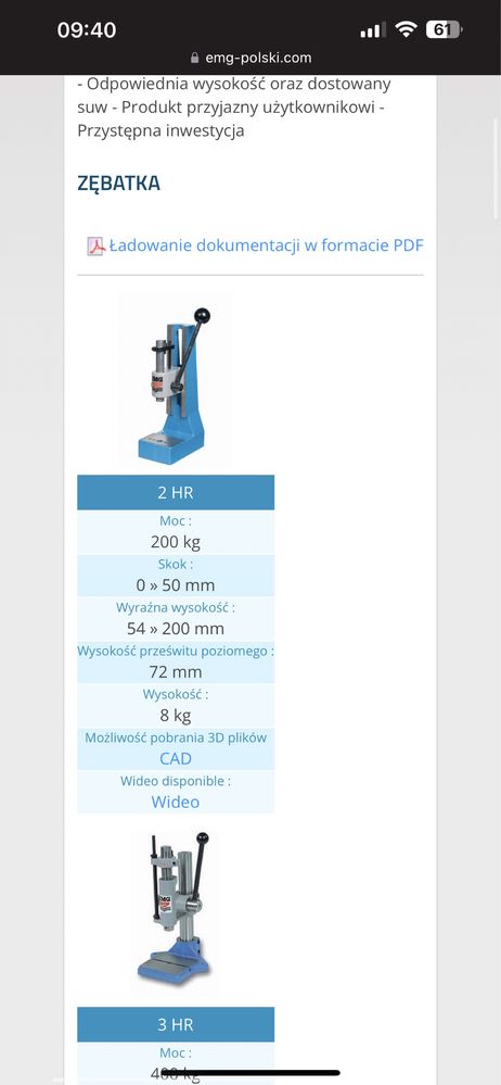 NOWA Prasa ręczna zębatkowa 200 kg Emg 2hr