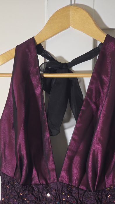 Długa sukienka wieczorowa fioletowa różowa tiul wesele sepktakularna