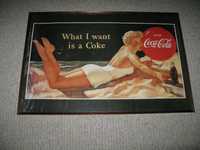Stary Duży plakat Coca Coli w ramie za szkłem