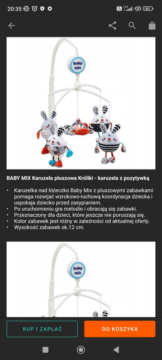 karuzela do łóżeczka muzyczna BabyMix