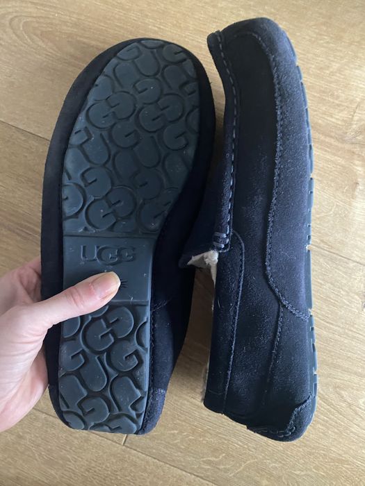 Ugg męskie buty mokasyny wkładka 29 cm wełna skóra zamszowa granatowe