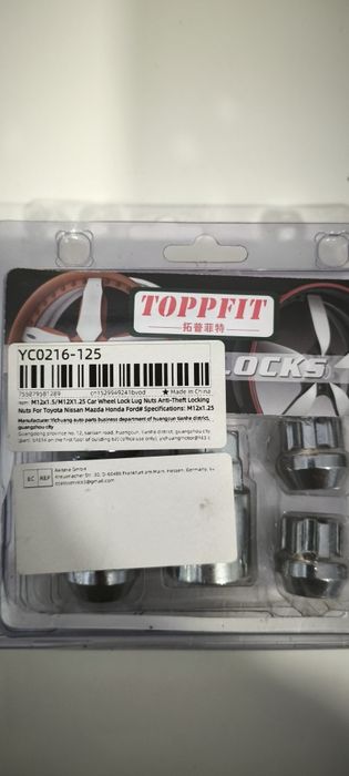 Porcas de segurança roda M12 1,25