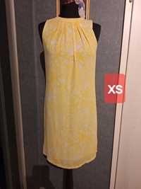 Żółta sukienka xs 34 Elegancka wiązana letnia kwiaty