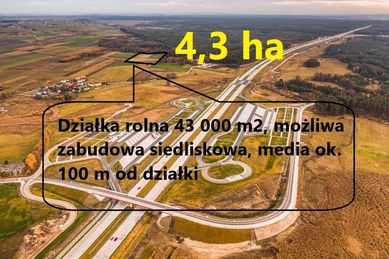 OKAZJA - 4,3 ha rolna, siedlisko, na stadninę, blisko węzła A1 Woźniki