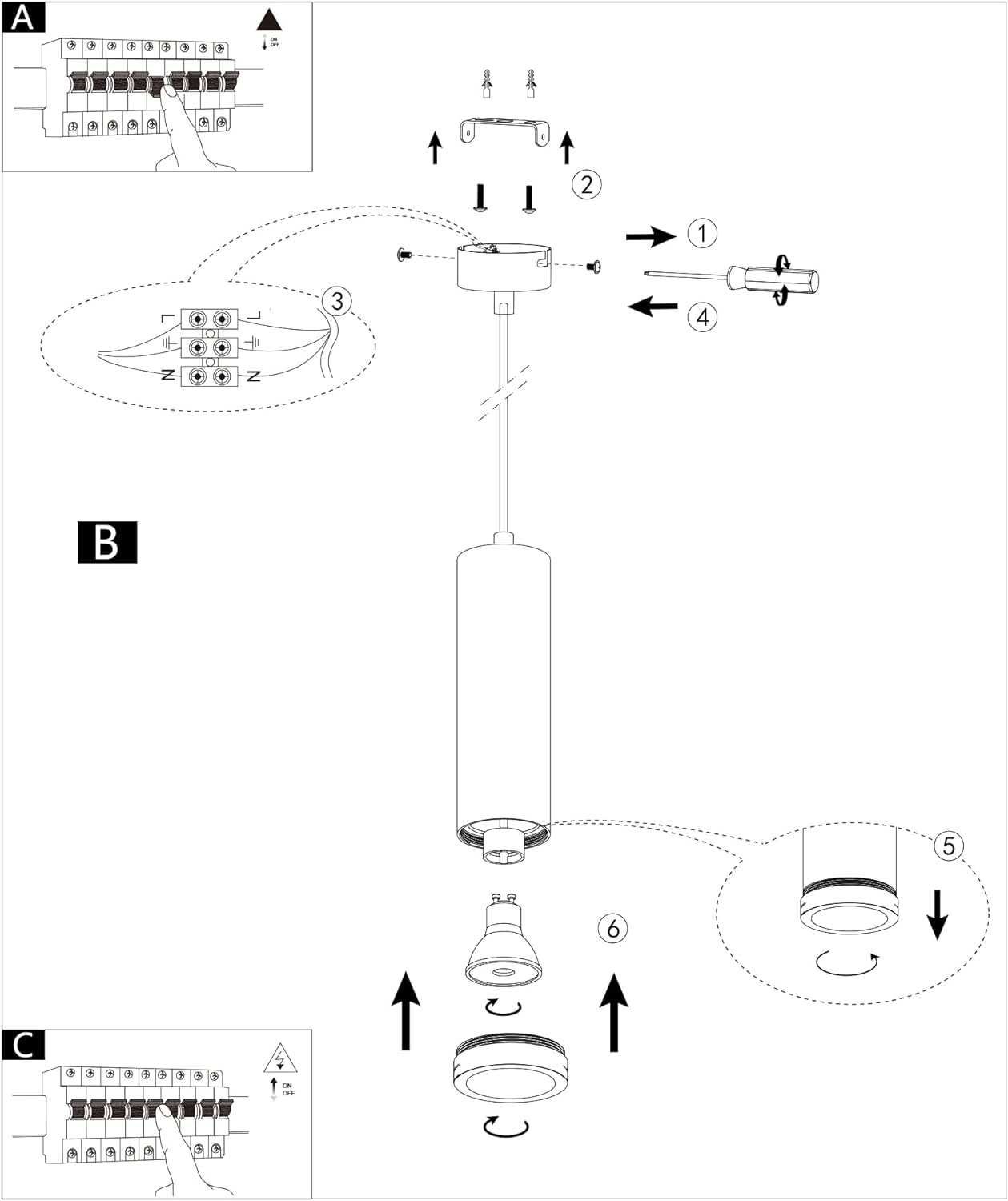 Lampa wisząca Tuba czarna cylinder Regulowana GU10 - Boyir DD901