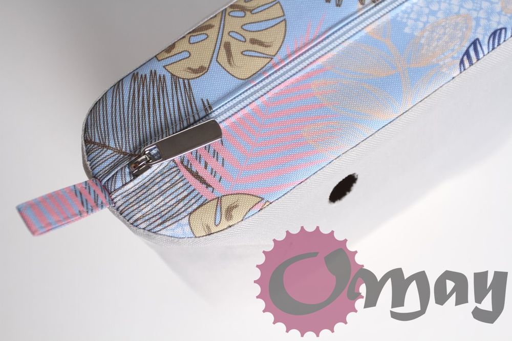 Szary organizer OBAG MINI liście błękitne 2 kieszenie wkład OMAY