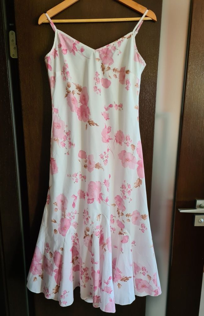 Sukienka midi Per Una 38 kwiaty falbany boho bawełna
