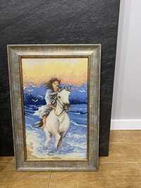 Obraz kobieta na koniu przejażdżka 40x60 haftowany haft krzyżykowy