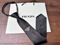 Krawat Prada czarny ze srebrnym logo
