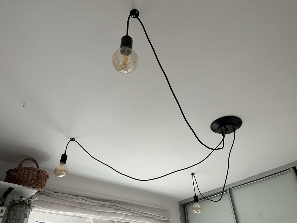 Lampa pająk czarna 3 kable metalowa