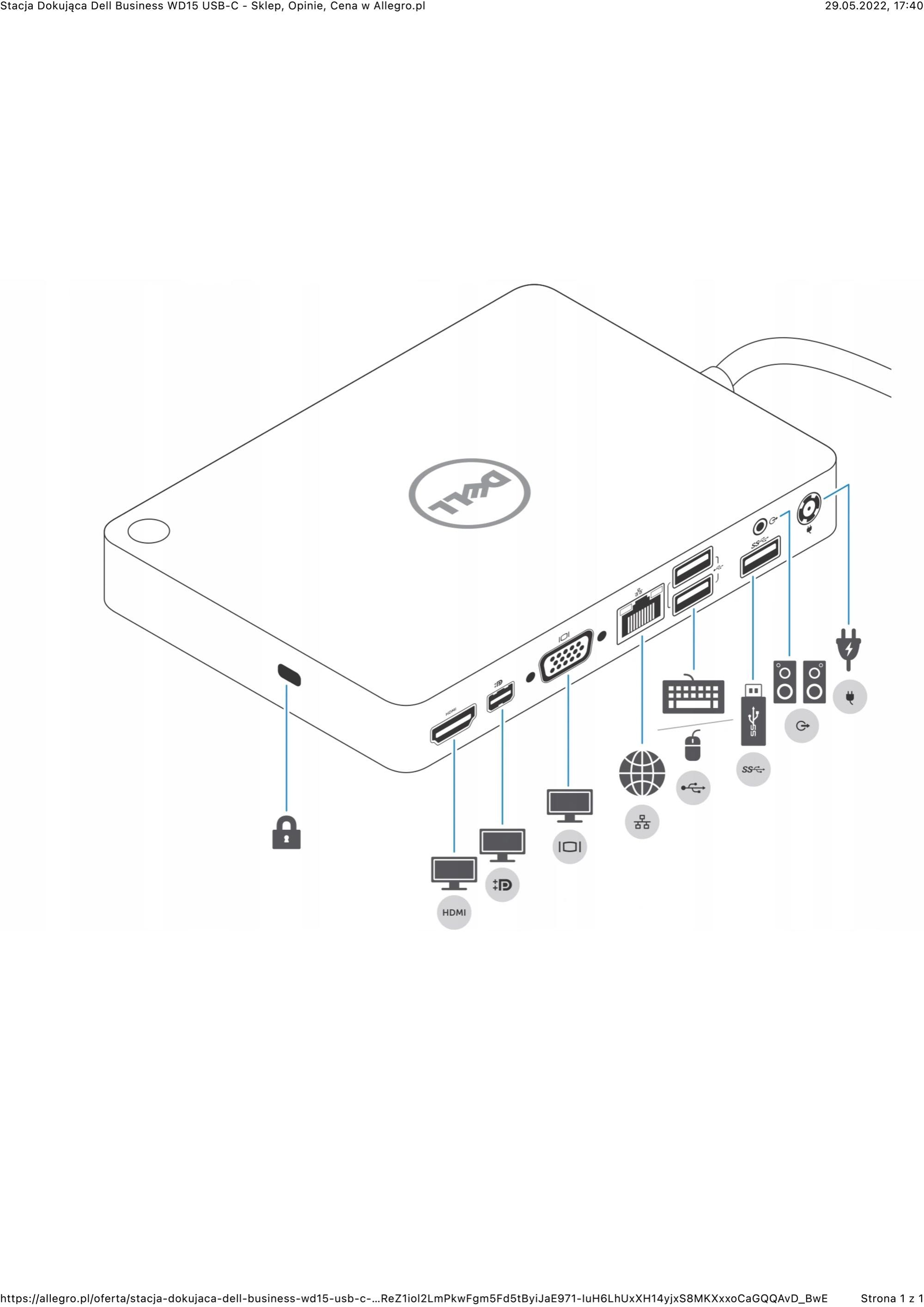 Stacja Dokująca USB-C Dell Business WD15 K17A001