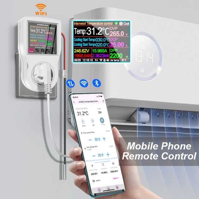 Wattímetro Smart Plug Wi-Fi com Monitoramento de Energia Atorch