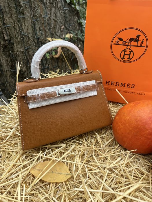 Сумка, кросс-боді через плече руда, коричнева   (hermes mini kelly)