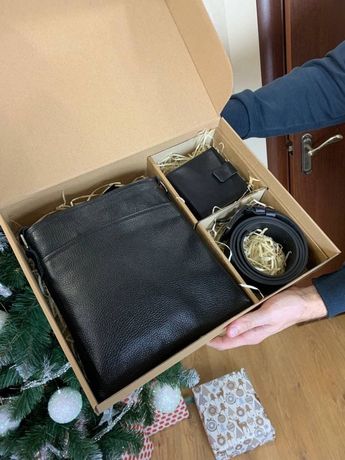 Мужской подарочный набор Luxury Box кожаная сумка, кошелек и ремень