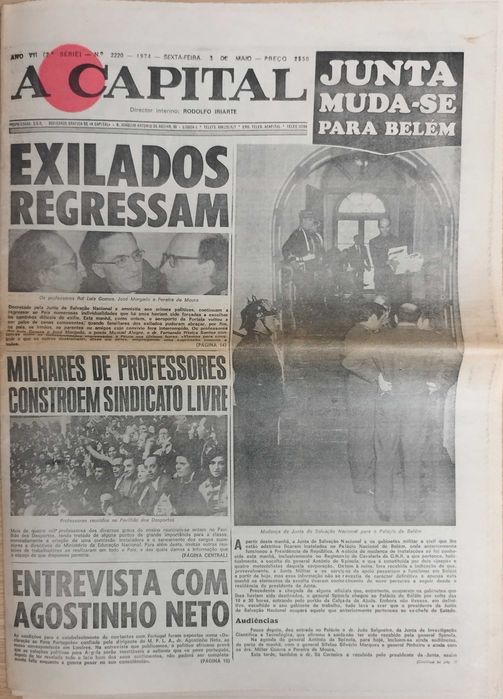 Jornal "A Capital" de 3 maio 1974- após a revolução