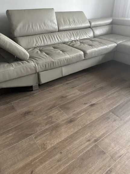 Kanapa duży narożnik w grubej skórze naturalnej 300 x 200 cm szary